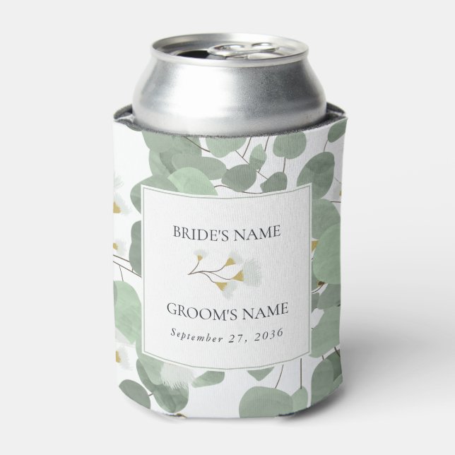 Rafraîchisseur Pour Canette Aquarelle Eucalyptus Mariage de fleurs vertes (Can devant)