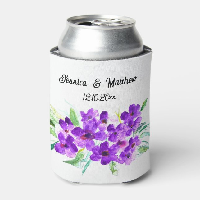 Rafraîchisseur Pour Canette Aquarelle fleurie violette Lilac Mariages (Can devant)
