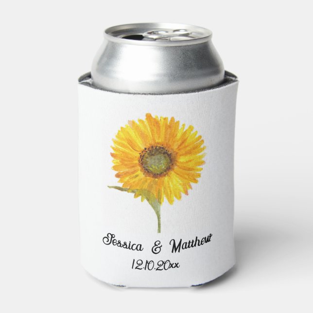 Rafraîchisseur Pour Canette Aquarelle jaune tournesol floral nature Mariages (Can devant)