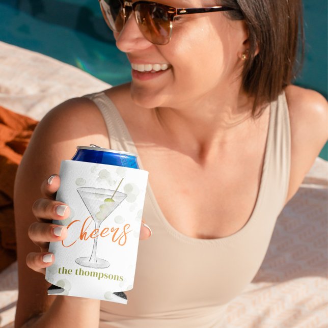 Rafraîchisseur Pour Canette Aquarelle Martini Cocktail Boisson sur mesure (Cheers Martini cocktail drinks can cooler. )