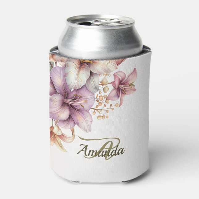 Rafraîchisseur Pour Canette Aquarelle Monogram Party Boho rose Fleur Élégant (Can devant)