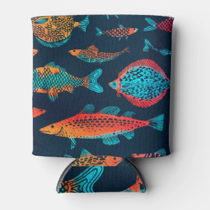 Rafraîchisseur Pour Canette Aquarelle Poissons : Bleu Profond Sans Mer