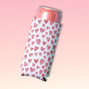 Rafraîchisseur Pour Canette Aquarelle rose Motif de coeur d'amour