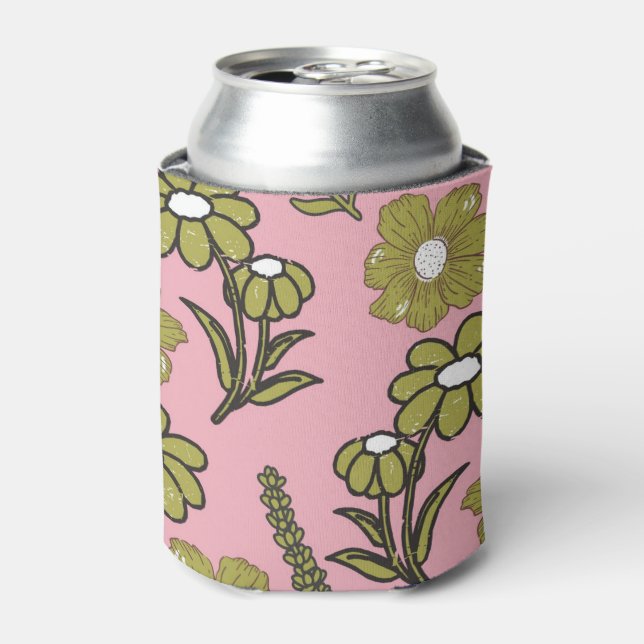 Rafraîchisseur Pour Canette Aquarelle rose vert floral Boisson botanique (Can devant)