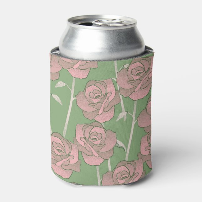 Rafraîchisseur Pour Canette Aquarelle rose vert floral Boisson botanique (Can devant)