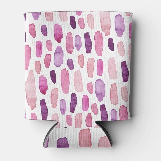 Rafraîchisseur Pour Canette Aquarelle : Rose, Violet Motif. (Devant)