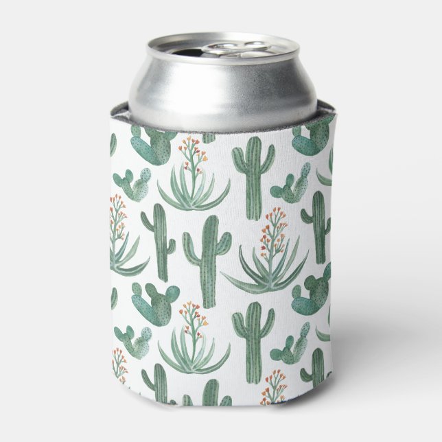Rafraîchisseur Pour Canette Aquarelle Succulente du Saguaro Cactus Aloé Blanc (Can devant)