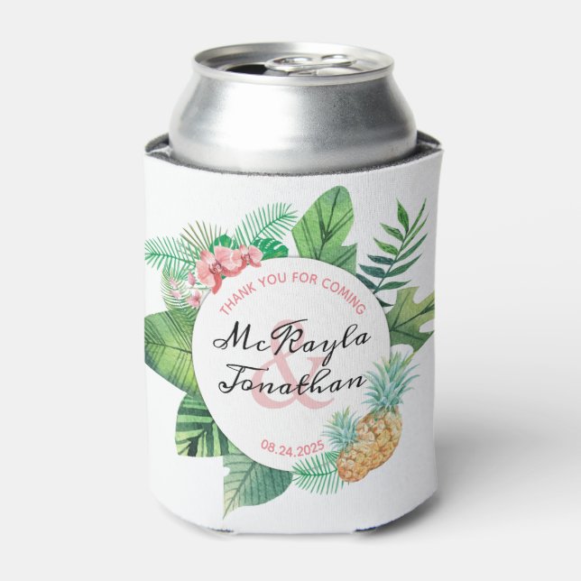 Rafraîchisseur Pour Canette Aquarelle Tropical Ananas Mariage Faveur (Can devant)