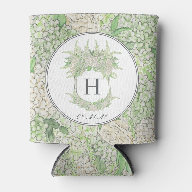 Rafraîchisseur Pour Canette Aquarelle Vert et Blanc Hydrangea Crest (Devant)