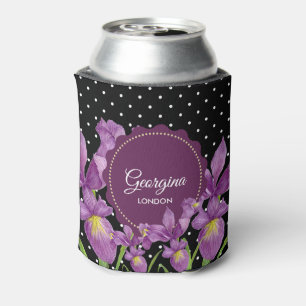 Rafraîchisseur Pour Canette Aquarelle violet Iris noir blanc Pois