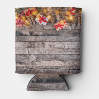 Rafraîchisseur Pour Canette Arrière - plan rustique de Noël, planches en bois.