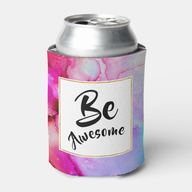 Rafraîchisseur Pour Canette Awesome rose et turquoise Aquarelle Abstraite (Can devant)