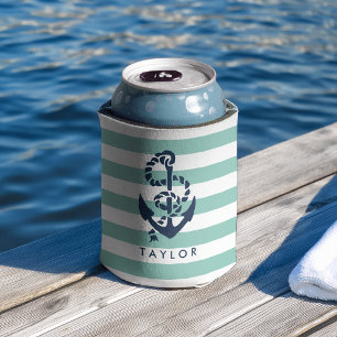 Rafraîchisseur Pour Canette Bande de menthe marine et Ancre marine personnalis