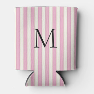 Rafraîchisseur Pour Canette Bandes de bonbons roses et ivoire Monogrammes