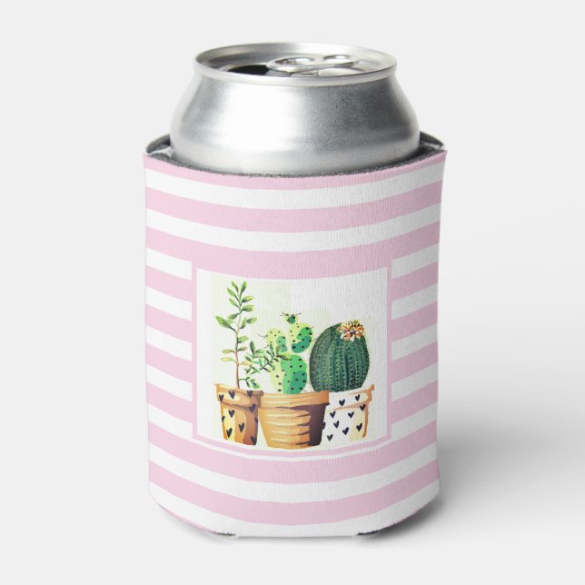 Rafraîchisseur Pour Canette Bandes roses et blanches avec mousse succulente Ca (Can devant)