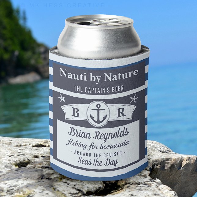 Rafraîchisseur Pour Canette Bateau Capitaine nautique Bière bleue rayée (Créateur téléchargé)