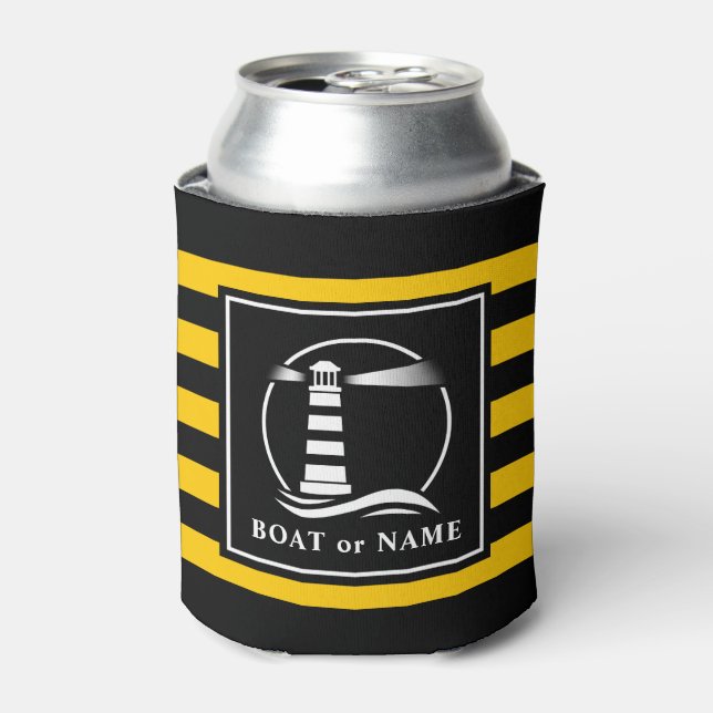 Rafraîchisseur Pour Canette Bateau phare classique ou nom Jaune rayé (Can devant)