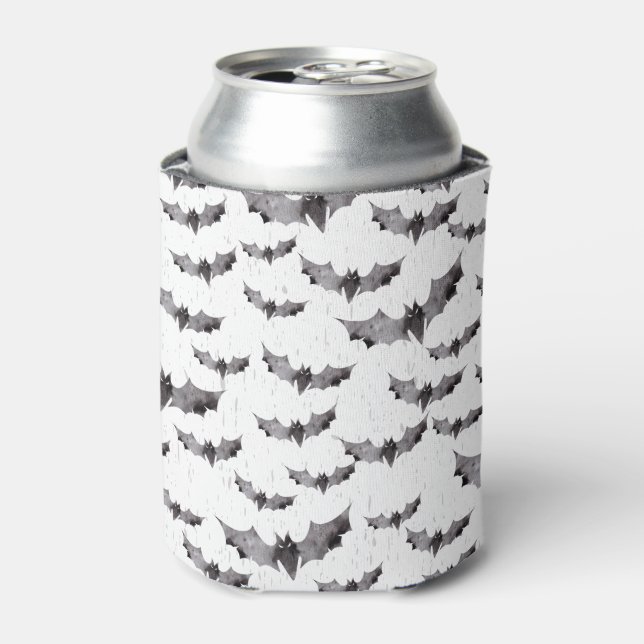 Rafraîchisseur Pour Canette Bats d'aquarelle noir et blanc mignons Halloween (Can devant)