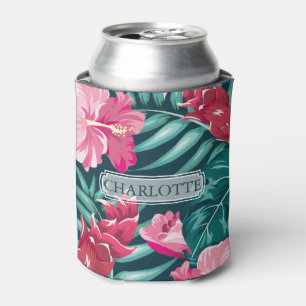 Rafraîchisseur Pour Canette Beau Monogramme de fleurs roses exotiques