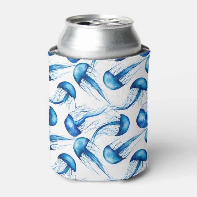 Rafraîchisseur Pour Canette Belle méduse bleu Aquarelle | Câble de refroidisse (Can devant)