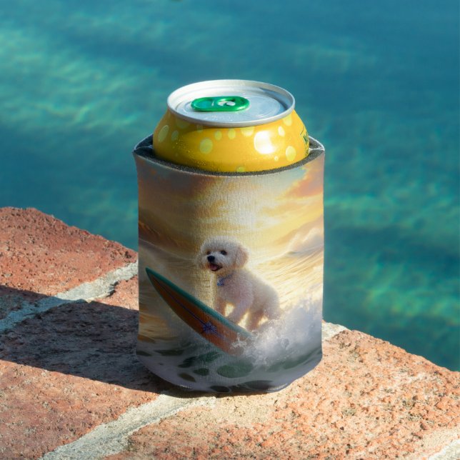 Rafraîchisseur Pour Canette Bichon Frise Beach Plage Surf Peinture (Piscine in situ)