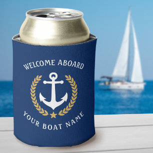 Rafraîchisseur Pour Canette Bienvenue à bord Nom du bateau Ancre Gold Laurel M