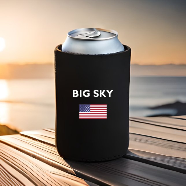 Rafraîchisseur Pour Canette Big Sky USA American Flag Couleur foncée (Créateur téléchargé)