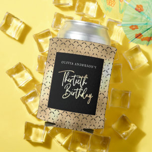 Rafraîchisseur Pour Canette Black White & Gold Script 30e fête d'anniversaire