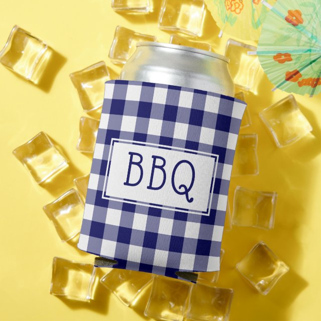 Rafraîchisseur Pour Canette Bleu classique Blanc En vichy Motif BBQ Party (Été in situ)