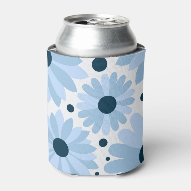 Rafraîchisseur Pour Canette Bleu marguerite de style rétro et points bleu fonc (Can devant)