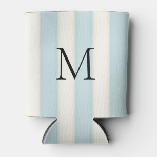 Rafraîchisseur Pour Canette Bleu pâle et blanc d'antiquité rayures Monogrammes