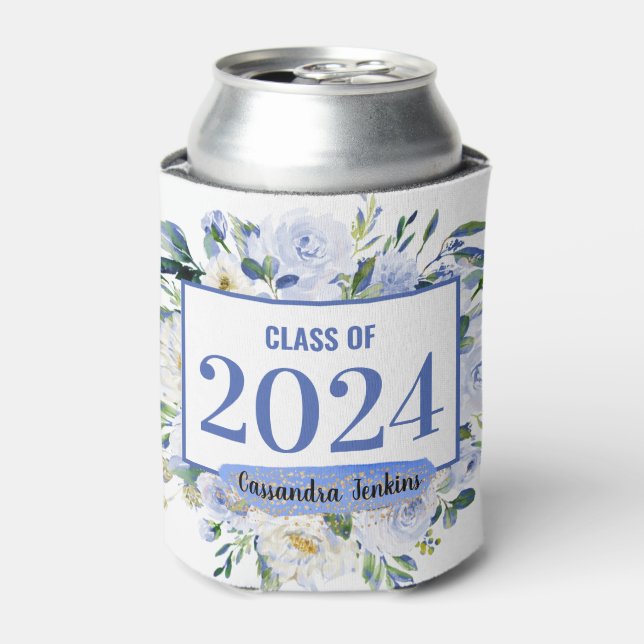 Rafraîchisseur Pour Canette Blue Floral Rose Année de graduation (Can devant)