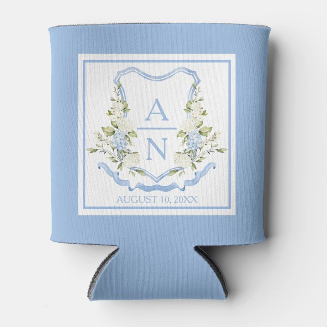 Rafraîchisseur Pour Canette Blue Hydrangea Crest Monogram Can Holder (Devant)