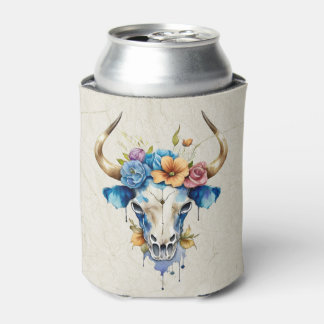 Rafraîchisseur Pour Canette Boho Chic Aquarelle Florale Vache Crâne