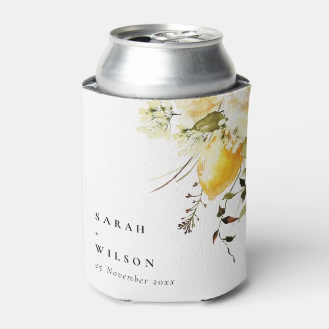 Rafraîchisseur Pour Canette Boho Lemon Aquarelle jaune Mariage floral (Can devant)