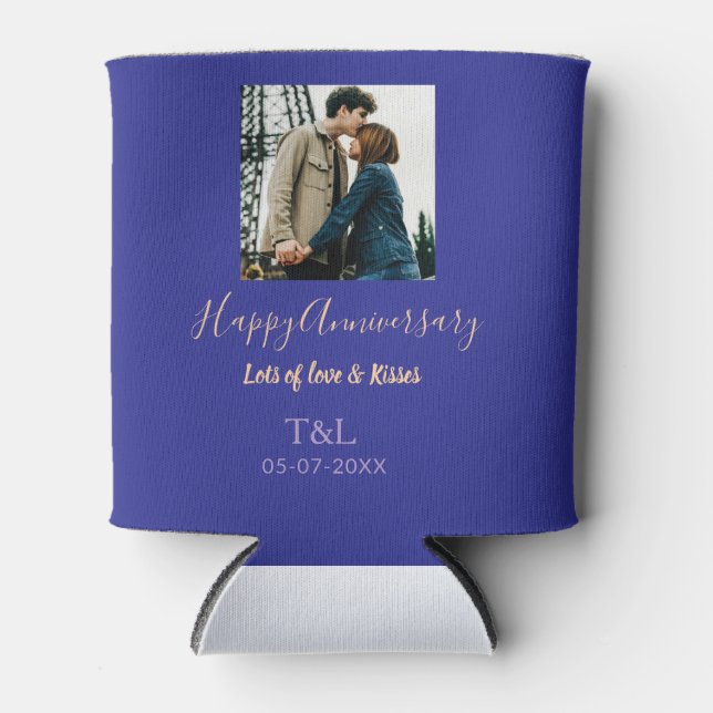 Rafraîchisseur Pour Canette Boho moderne heureux anniversaire ajouter nom bleu (Devant)