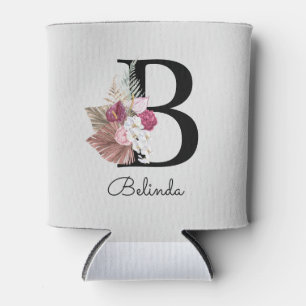 Rafraîchisseur Pour Canette Boho rose monogramme Floral initial B
