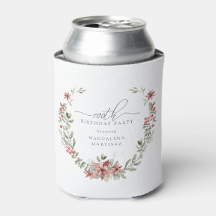 Rafraîchisseur Pour Canette Boho Winter Greenery Red Floral 100e anniversaire