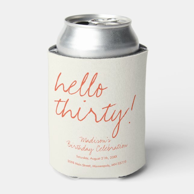Rafraîchisseur Pour Canette Bonjour Trente Anniversaire Koozie | 30e personnal (Can devant)