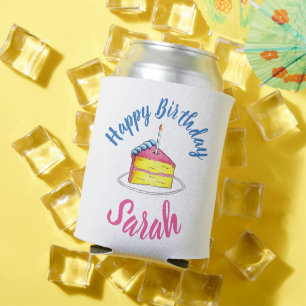 Rafraîchisseur Pour Canette Bonne fête d'anniversaire Pink Cake Slice Candle P