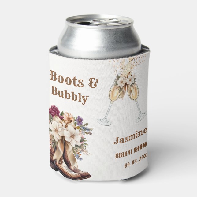 Rafraîchisseur Pour Canette Bottes & Bubbly Bohème Occidental Fête de Mariage (Can devant)