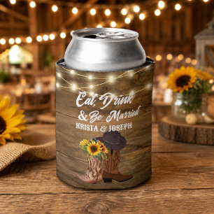 Rafraîchisseur Pour Canette Bottes de Cowboy Tournesol Mariage Western