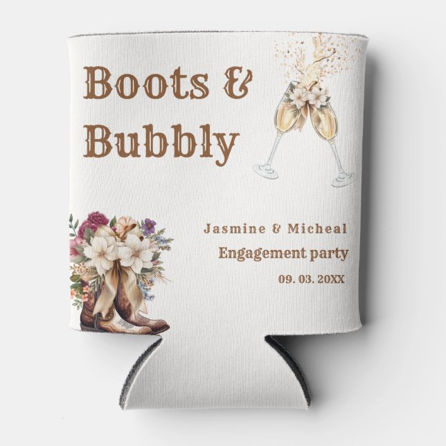 Rafraîchisseur Pour Canette Bottines & Bubbly Boho Occidental fiançailles Fête (Devant)