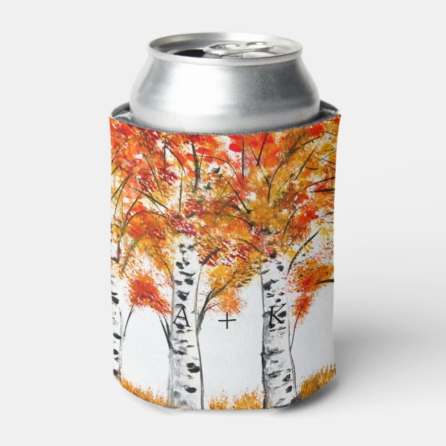 Rafraîchisseur Pour Canette Bouleaux à l'aquarelle Mariage d'automne (Can devant)