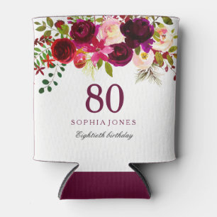 Rafraîchisseur Pour Canette Bourgogne Floral Boho 80e anniversaire