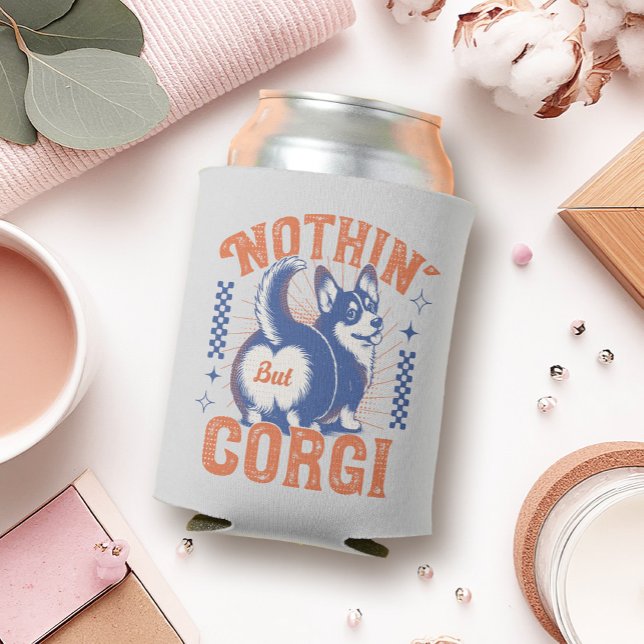 Rafraîchisseur Pour Canette Bouton de Corgi adorable avec citation "Rien d'aut (This design features a playful retro corgi graphic with its adorable butt as the main focal point!)
