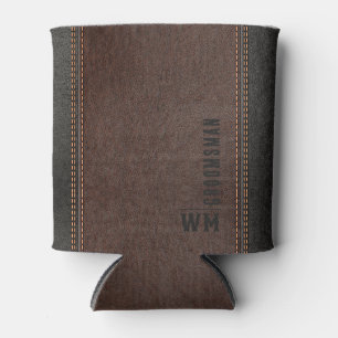 Rafraîchisseur Pour Canette Brown Faux en cuir Monogramme Groomsman Cadeau