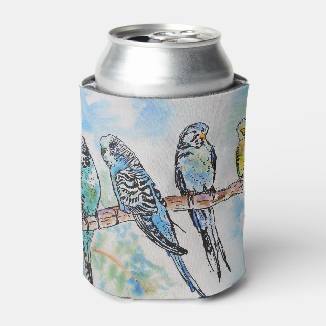 Rafraîchisseur Pour Canette Budgie Aquarelle Peinture Oiseaux Oiseaux Whimsica (Can devant)