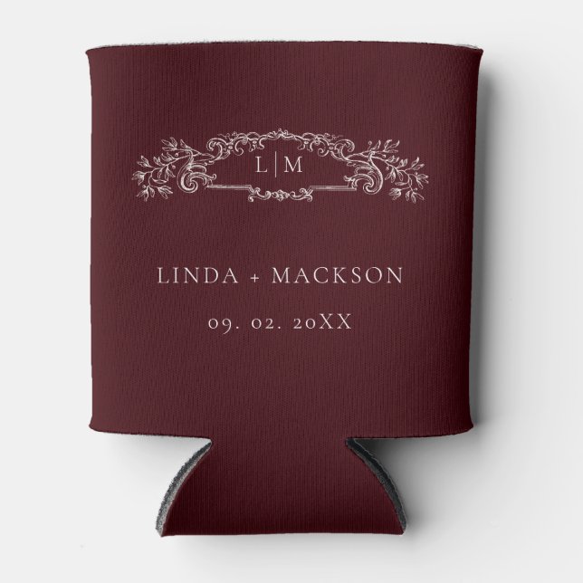 Rafraîchisseur Pour Canette Burgundy botanical crest monogram wedding (Devant)