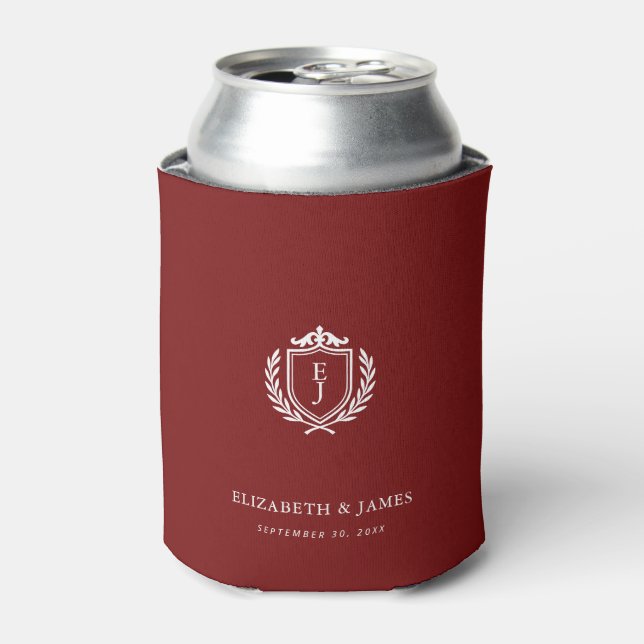 Rafraîchisseur Pour Canette Burgundy Crest Wedding Custom Initials (Can devant)